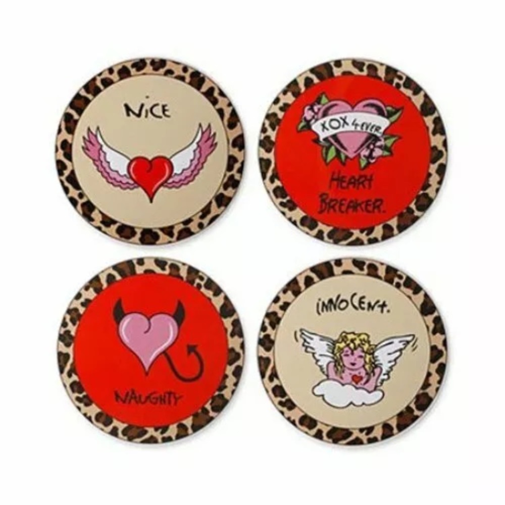 BETSEY JOHNSON 4 Ceramic Naughty & Nice Coasters